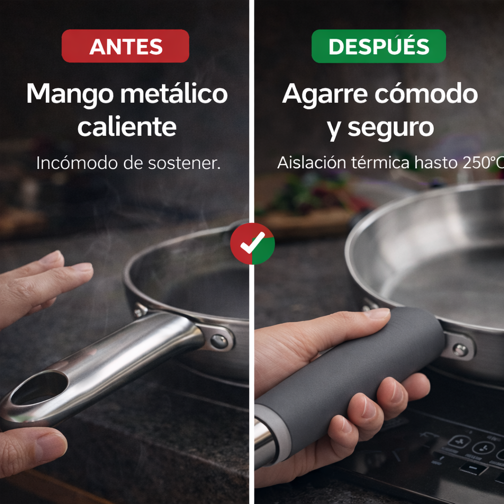 ProtegeMango® Funda de Silicona para Mangos de Sartén Anti Quemaduras Hasta 250°C