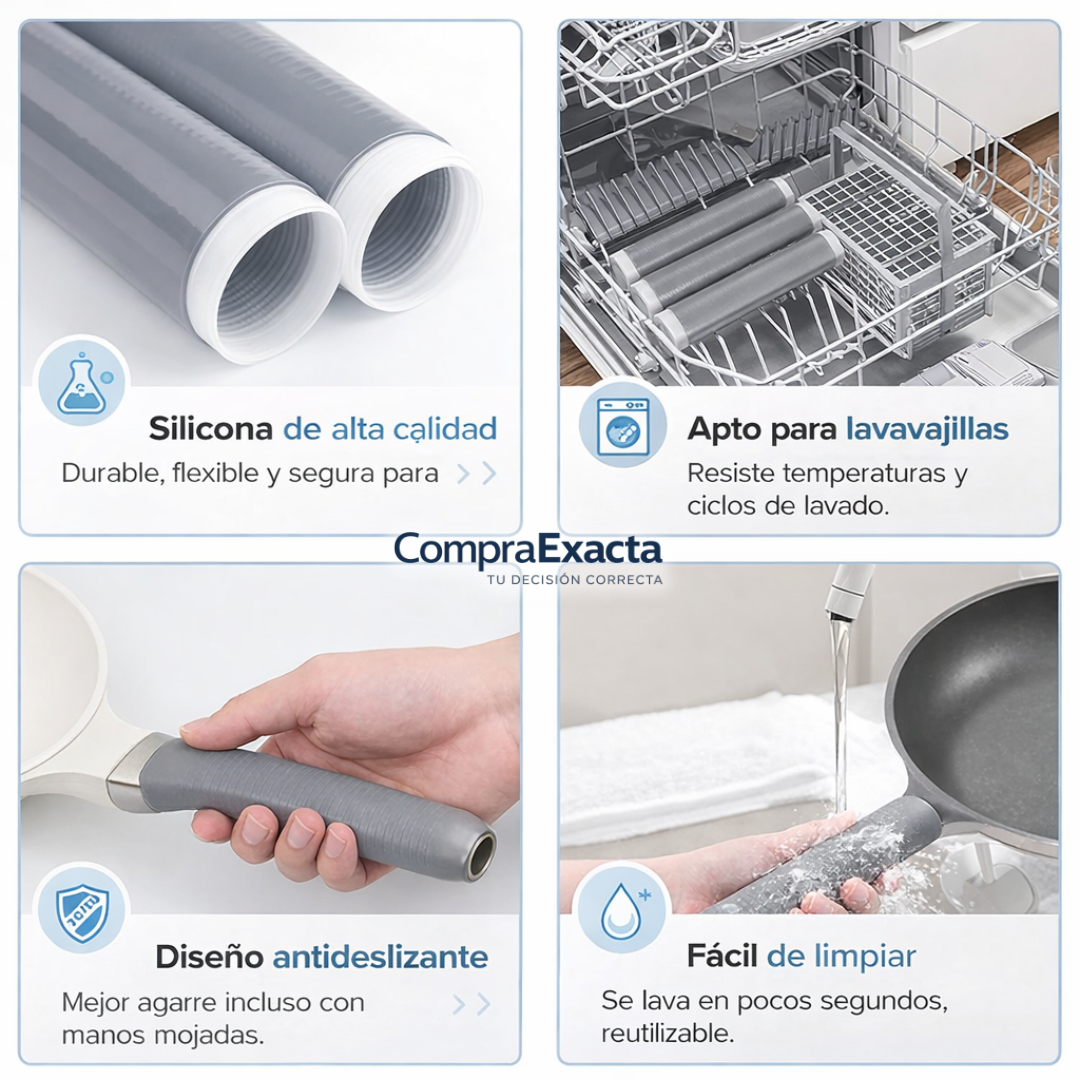 ProtegeMango® Funda de Silicona para Mangos de Sartén Anti Quemaduras Hasta 250°C